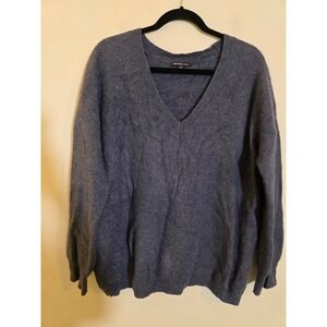 James Perse Los Angeles Blue Ribbed V-Neck Knit Wool Sweater Size 2(Medium)*Flaw